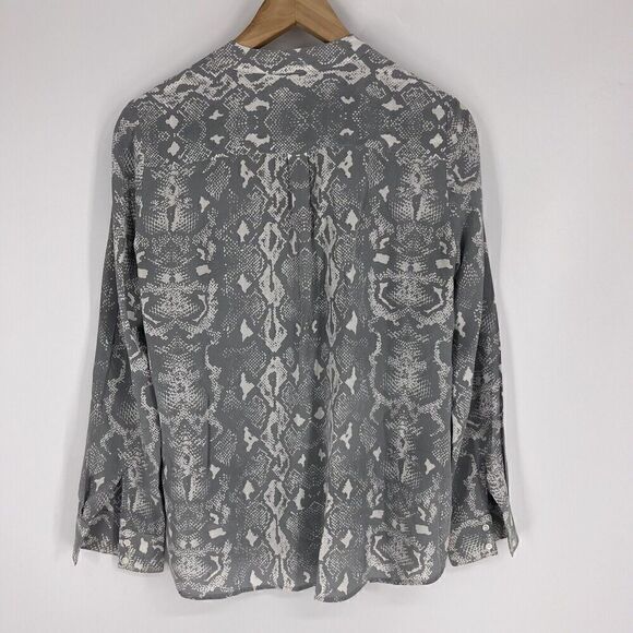 J McLaughlin Top Size Small Womens Gray Snake Print Silk Blouse Shirt Button Up - Picture 4 of 7